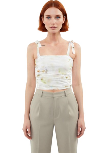 Kadın Moda Şık Crop Kare Yaka Slim Kalıp Örme Animal Leopar Desenli Bağlama Detaylı Esnek Bluz fiyatları