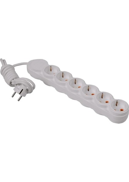 6&apos;lı 2 M Çocuk Korumalı Topraklı Priz Beyaz