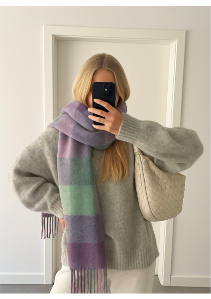 Kadın Yumuşak Dokulu Renk Bloklu Atkı