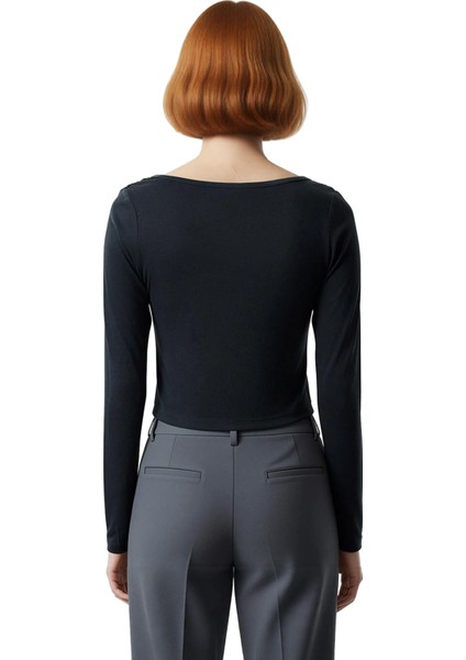 Kadın Regular Kalıp Modal Kumaş Degaje Yaka Drapeli Asimetrik Kesim Uzun Kollu Bluz Ilkbahar fırsatları