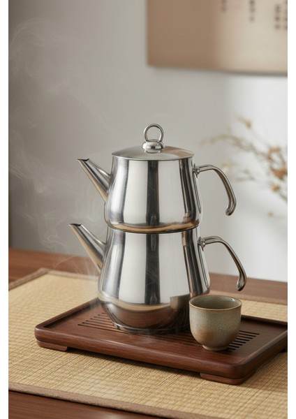 Aletta Büyük Boy Paslanmaz Çelik Çaydanlık Metal Kulp Aile Boy Kullanım 1.6l+2.5l