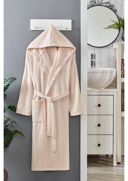 Marine Pamuklu Kapşonlu Cepli Bornoz