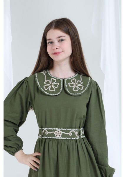 Teknik Nakışlı Pamuk Dokuma Elbise Yeşil fiyatları