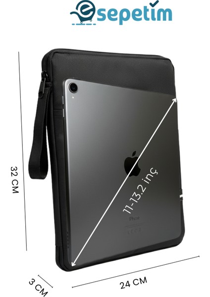 Çok Bölmeli, Şık Siyah iPad Pro 6.nesil 12.9”/ 7.nesil 13”/ Air M2 ile Uyumlu 13” Tablet Çantası fırsatları