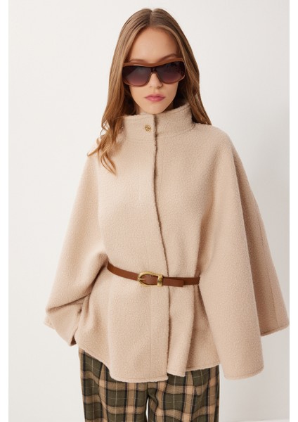 Kemerli Düğmeli Buklet Panço LMW0030 Bej fiyatları