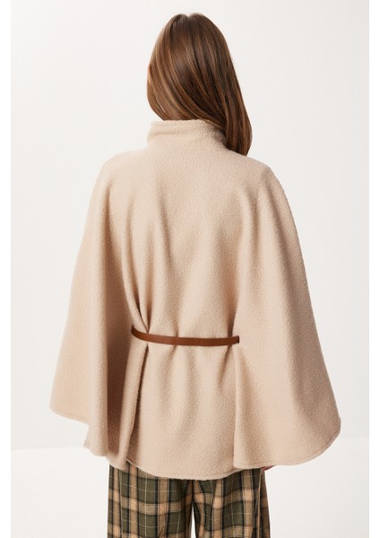 Kemerli Düğmeli Buklet Panço LMW0030 Bej indirimleri