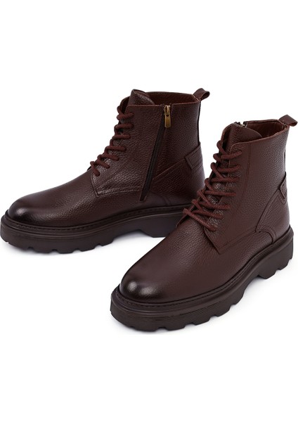 Erkek Kahverengi Fermuarlı Kalın Tabanlı Deri Bot 25WFD6857FT modelleri