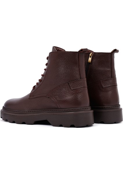 Erkek Kahverengi Fermuarlı Kalın Tabanlı Deri Bot 25WFD6857FT