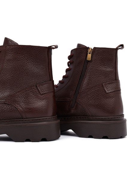 Erkek Kahverengi Fermuarlı Kalın Tabanlı Deri Bot 25WFD6857FT