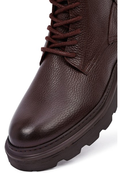 Erkek Kahverengi Fermuarlı Kalın Tabanlı Deri Bot 25WFD6857FT