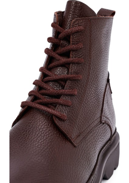 Erkek Kahverengi Fermuarlı Kalın Tabanlı Deri Bot 25WFD6857FT