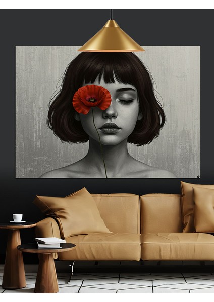 Siyah Beyaz Kız ve Çiçek Dekoratif Kanvas - Mdf Ahşap Tablo modelleri