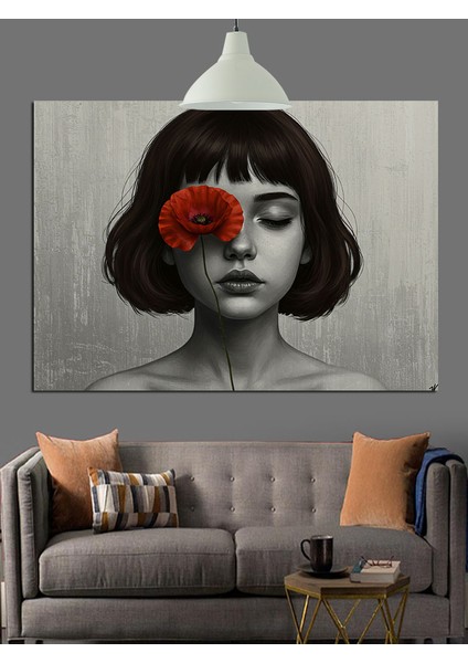 Siyah Beyaz Kız ve Çiçek Dekoratif Kanvas - Mdf Ahşap Tablo indirimleri