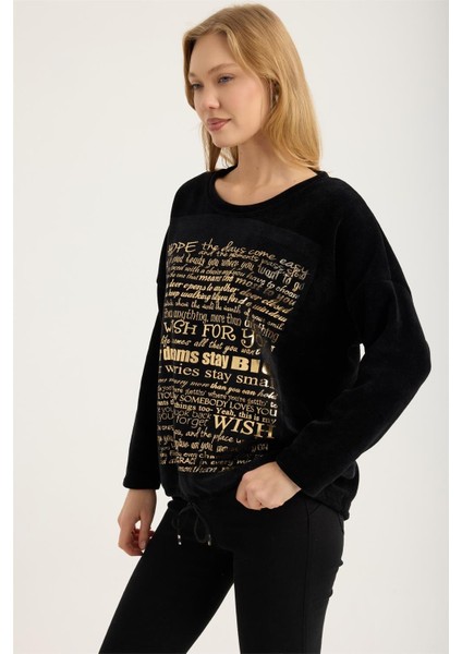 Kadife Yaldız Yazılı Bluz fiyatları