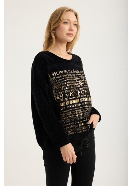 Kadife Yaldız Yazılı Bluz modelleri