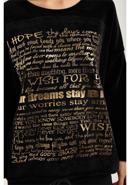 Kadife Yaldız Yazılı Bluz fırsatları