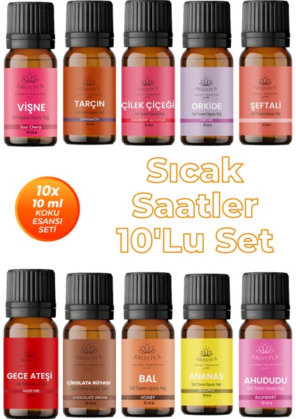 Sıcak Saatler Esansiyel Uçucu Koku Yağı Buhurdanlık Yağı Difüzör Esansı 10'lu Set 10X10ML