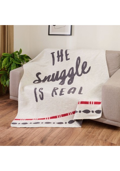 Soft Cozy Pamuklu Tv Battaniyesi - Ekru / Antrasit - 130X170 cm