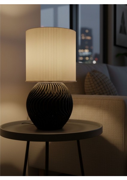 Estetik Kıvrımlı Gövdeli Abajur | Hasır Görünümlü Şapka | Ev Hediyesi ve Dekoratif Aydınlatma