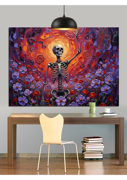 Çiçekli Kafatası Dans Eden Iskelet Dekoratif Kanvas - Mdf Ahşap Tablo fiyatları