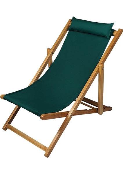 Ahşap Katlanabilir Taşınır Şezlong. Plaj, Bahçe, Teras, Balkon Şezlongu. (Haki)