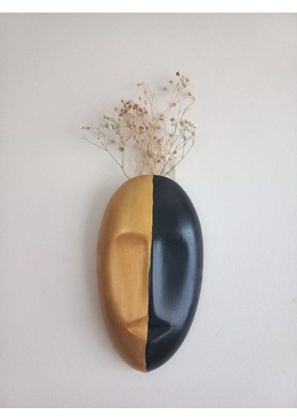 Iki Renkli Soyut Insan Yüzü Duvar Vazosu, Mask Duvar Süsü, Aksesuar Siyah-Gold