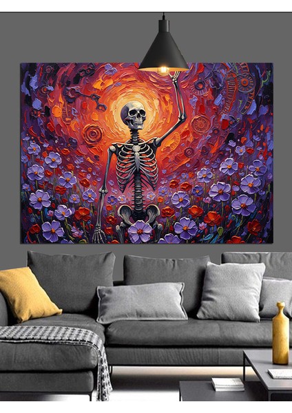 Çiçekli Kafatası Dans Eden Iskelet Dekoratif Kanvas - Mdf Ahşap Tablo indirimleri
