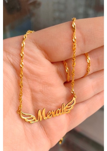 925 Ayar Gümüş 24 Ayar Altın Kaplama Kanatlı Isimli Kolye