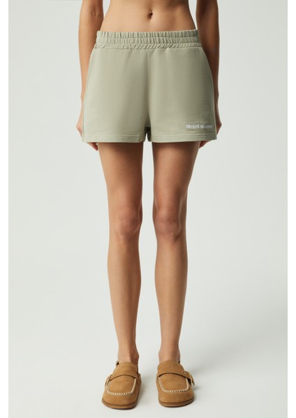 Carrol Kadın Nakış Işlemeli Beli Lastikli 3 Iplik Organik Pamuk Relaxed Gri Şort fiyatları