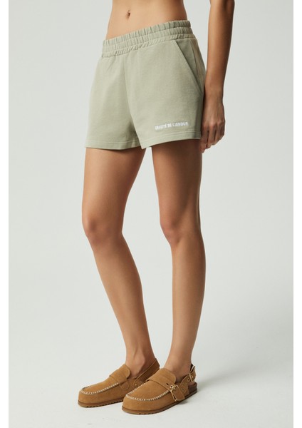 Carrol Kadın Nakış Işlemeli Beli Lastikli 3 Iplik Organik Pamuk Relaxed Gri Şort modelleri