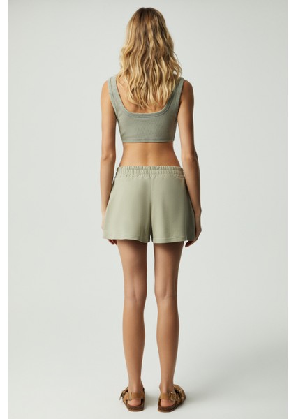 Carrol Kadın Nakış Işlemeli Beli Lastikli 3 Iplik Organik Pamuk Relaxed Gri Şort indirimleri