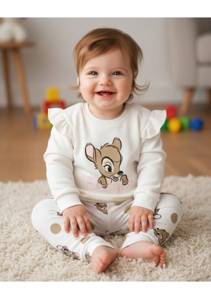 Figürlü 3 Iplik Şardonlu Beyaz Kız Bebek Takımı (6-24 Ay)