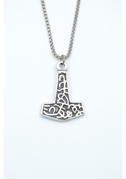 Thor Mjollnir Hammer Gümüş Kaplama Örme Zincir Kolye
