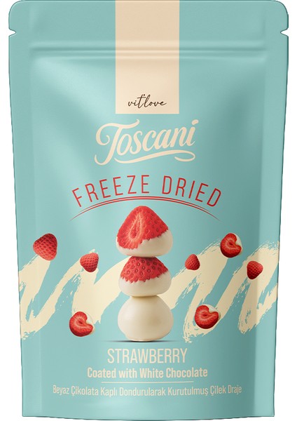 Beyaz Çikolata Kaplı Dondurularak Kurutulmuş Çilek Draje