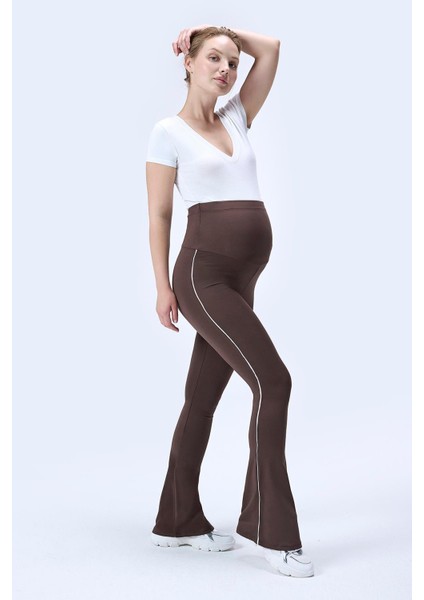 Imaj 437 Kahverengi Renk Toparlayıcı ve Extra Esnek Etkili Yüksek Bel Ispanyol Paça Hamile Tayt