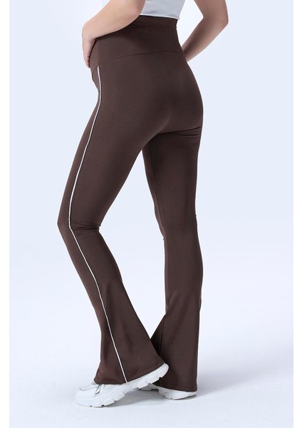Imaj 437 Kahverengi Renk Toparlayıcı ve Extra Esnek Etkili Yüksek Bel Ispanyol Paça Hamile Tayt modelleri