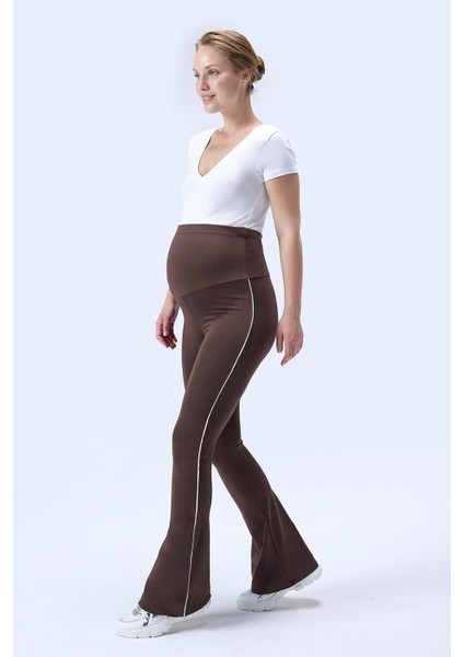 Imaj 437 Kahverengi Renk Toparlayıcı ve Extra Esnek Etkili Yüksek Bel Ispanyol Paça Hamile Tayt fırsatları