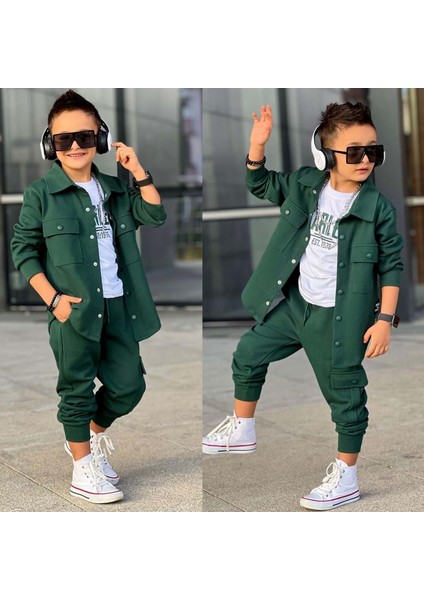 3-12 Yaş Erkek Fearles Baskılı 3lü Eşofman Takım- 60276750 - Yeşil