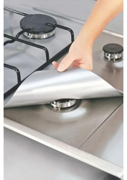 4'lü Ocak Koruyucu Alüminyum Ped Seti - Isıya Dayanıklı, Yapışmaz Ocak Koruma Pedleri
