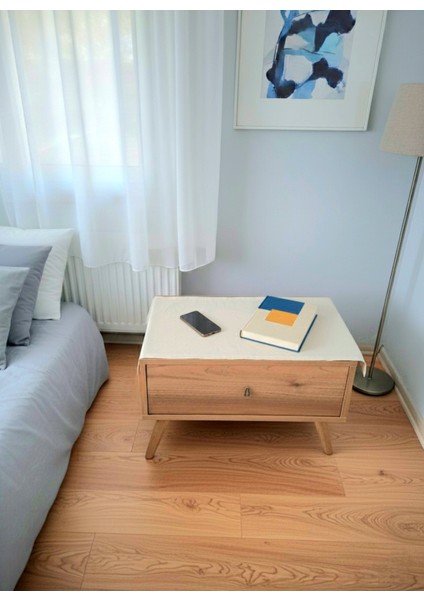 45X90 cm Ham Bez Komodin Örtüsü %100 Pamuklu Yatak Odası Komodin Örtüsü Pamuklu Doğal Kumaş 2'li Set