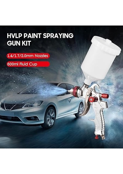 Hvlp Boya Püskürtme Tabancası Kiti Yeri Besleme Hava Püskürtme Tabancası Mini Püskürtme Boya Tabancası Boya Püskürtücü 600ML Bardak ile 1.4/1.7/2.0mm Boyama Için Nozullar Araba Mobilya Duvar indirimleri