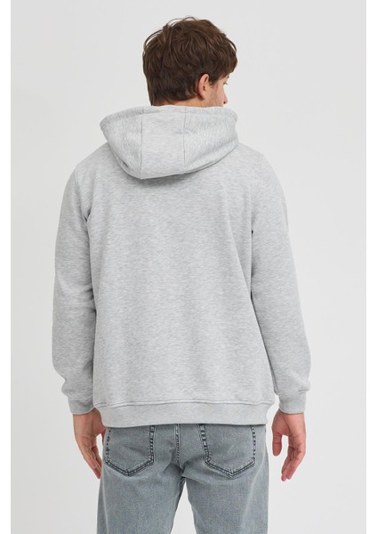 Erkek Gri Melanj Standart Fit Normal Kesim Içi Polarlı 3 Iplik Kapüşonlu Pamuklu Sweatshirt indirimleri