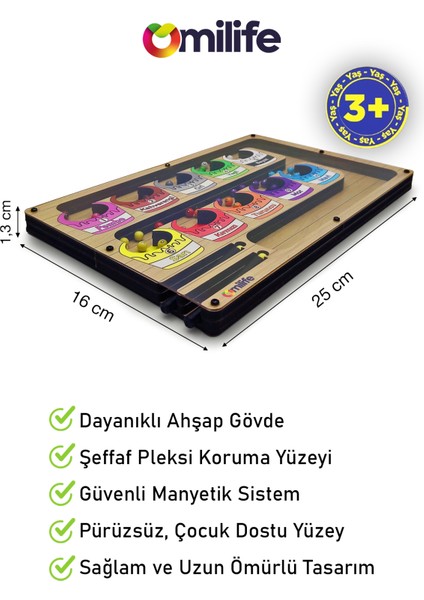 Manyetik Renkli Sayma ve Eşleştirme Labirenti - Ahşap Montessori Oyuncağı, 3-5 Yaş Çocuklar Için Eğitici, Eğlenceli ve Taşınabilir Manyetik Boncuk Oyun Seti