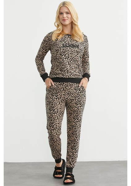 Leopar Desenli Pijama Takım - Kamel indirimleri