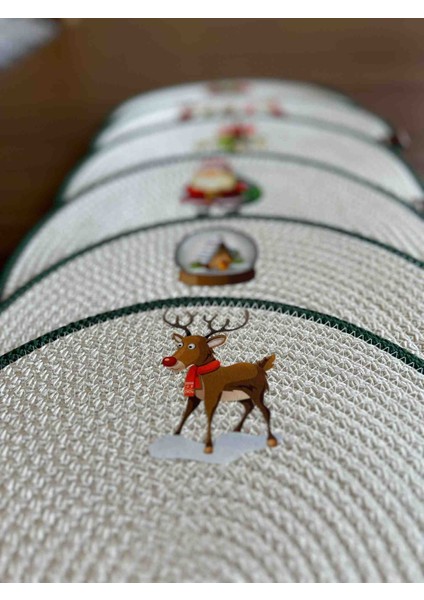 Yeni Yıl, Yılbaşı Konsept, Transfer Baskı Detaylı Ekru 6lı Jüt Supla, Amerikan Servis modelleri