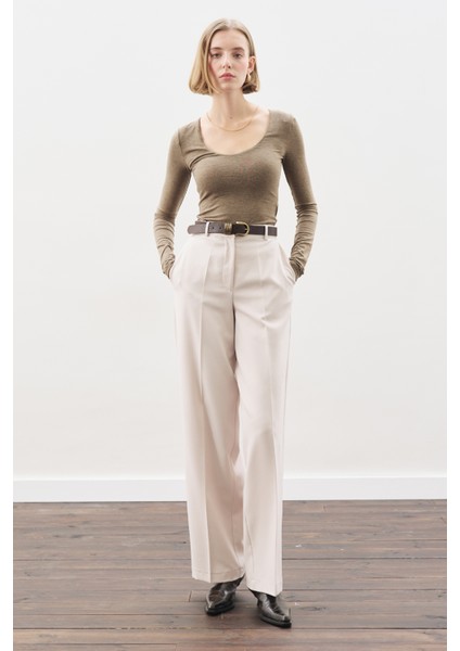 Uzun Paça Straıght Pantolon Bej modelleri