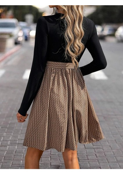 Kadın Uzun Kollu Yuvarlak Yaka Üst Viskon Alt Süprem Midi Elbise fırsatları