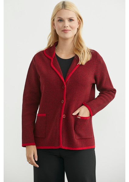 Kazayağı Şal Yaka Yünlü Triko Ceket - Kırmızı