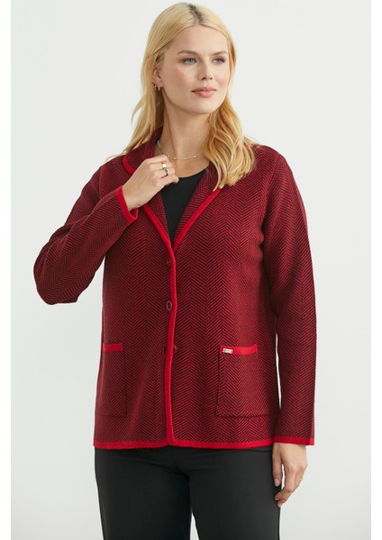Kazayağı Şal Yaka Yünlü Triko Ceket - Kırmızı modelleri