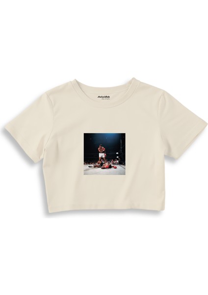 Muhammed Ali And Sonny Liston Usa 1965 Crop Tişört - Ekru